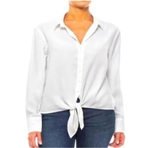 *3 FOR $30 SALE* Cloth & Stone White Linen Tie-Bottom Blouse